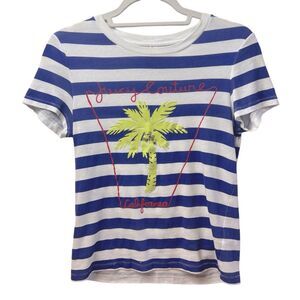 Juicy Couture Striped Nautical Palm Tree Short Sleeve Top Royal & White …